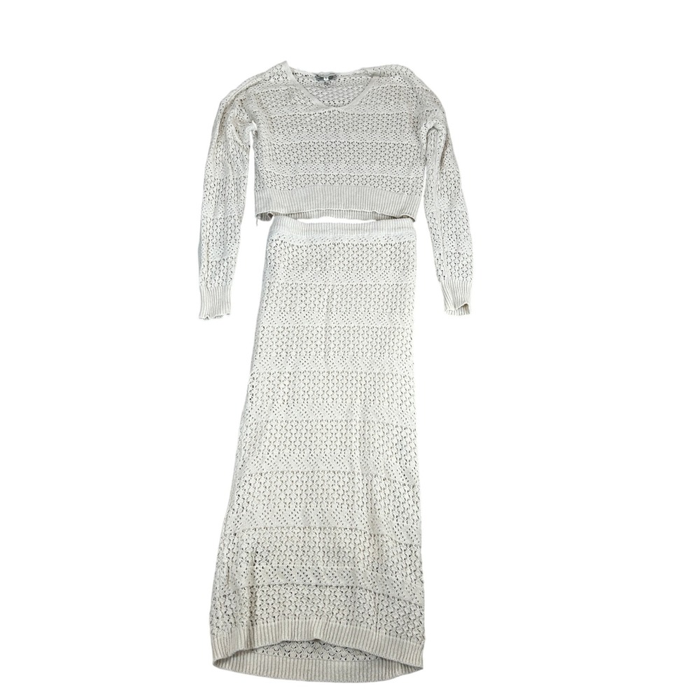 Freshman 1996 Cream Crochet Knit 2 Piece Set Crop Top & Maxi Skirt XS